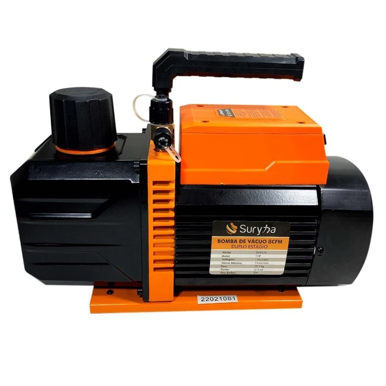 BOMBA DE VÁCUO 08 CFM DUPLO ESTAGIO DE SUCÇÃO SURYHA BIVOLT 110/220V - VAZÃO 220 L/MIN