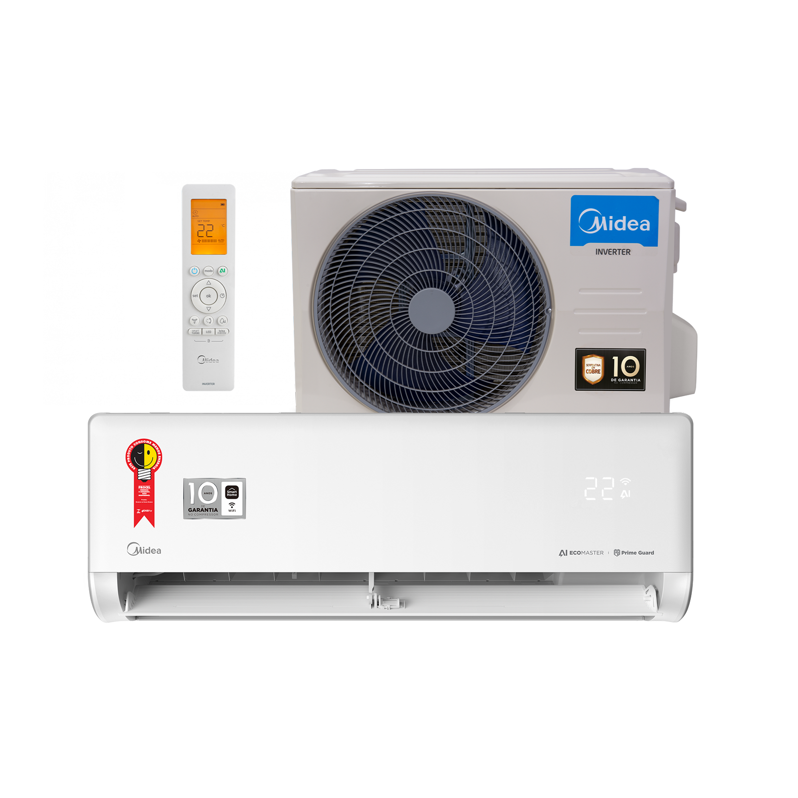 AR CONDICIONADO SPLIT HW INVERTER MIDEA AI ECOMASTER 18.000 BTUS R-32 SO FRIO 220V