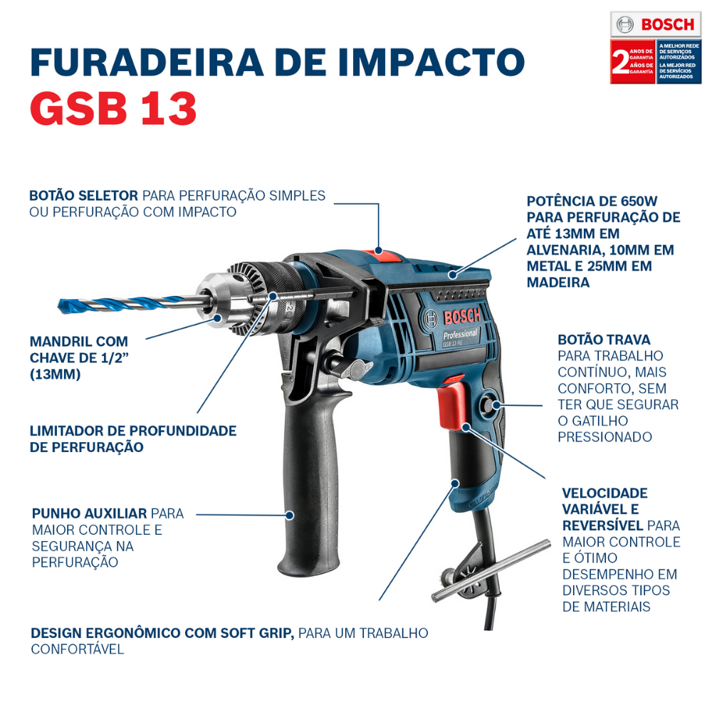 FURADEIRA IMP GSB 13 RE BOSCH 127V 7